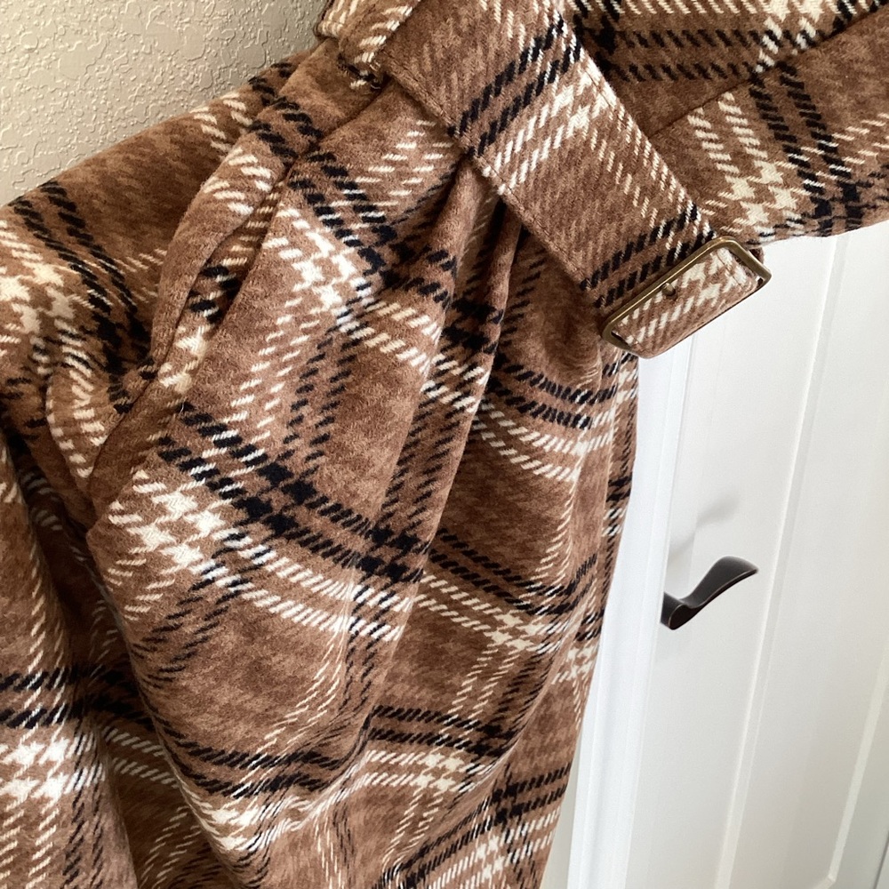 Anthropologie Strapless Belted Midi Dress New Plaid Brown Wool Size 2 - Picture 8 of 16